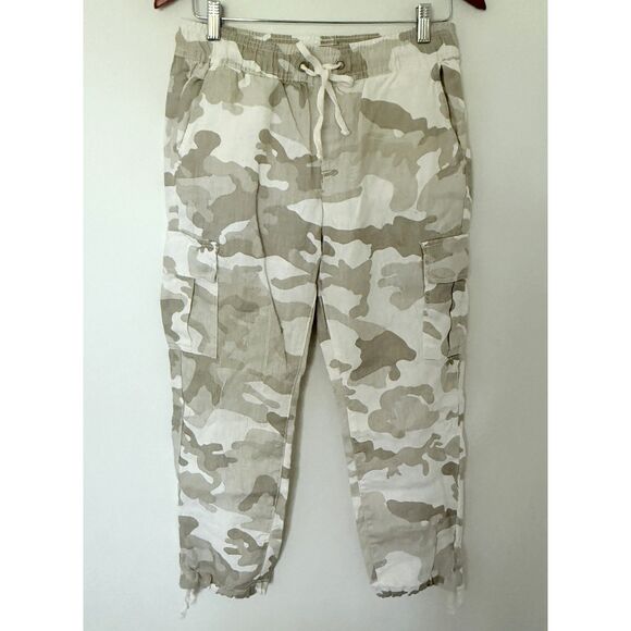Anthropologie Sanctuary Camo Linen Cargo Pants Stretch Waist Drawstring Sz XS - Picture 2 of 9